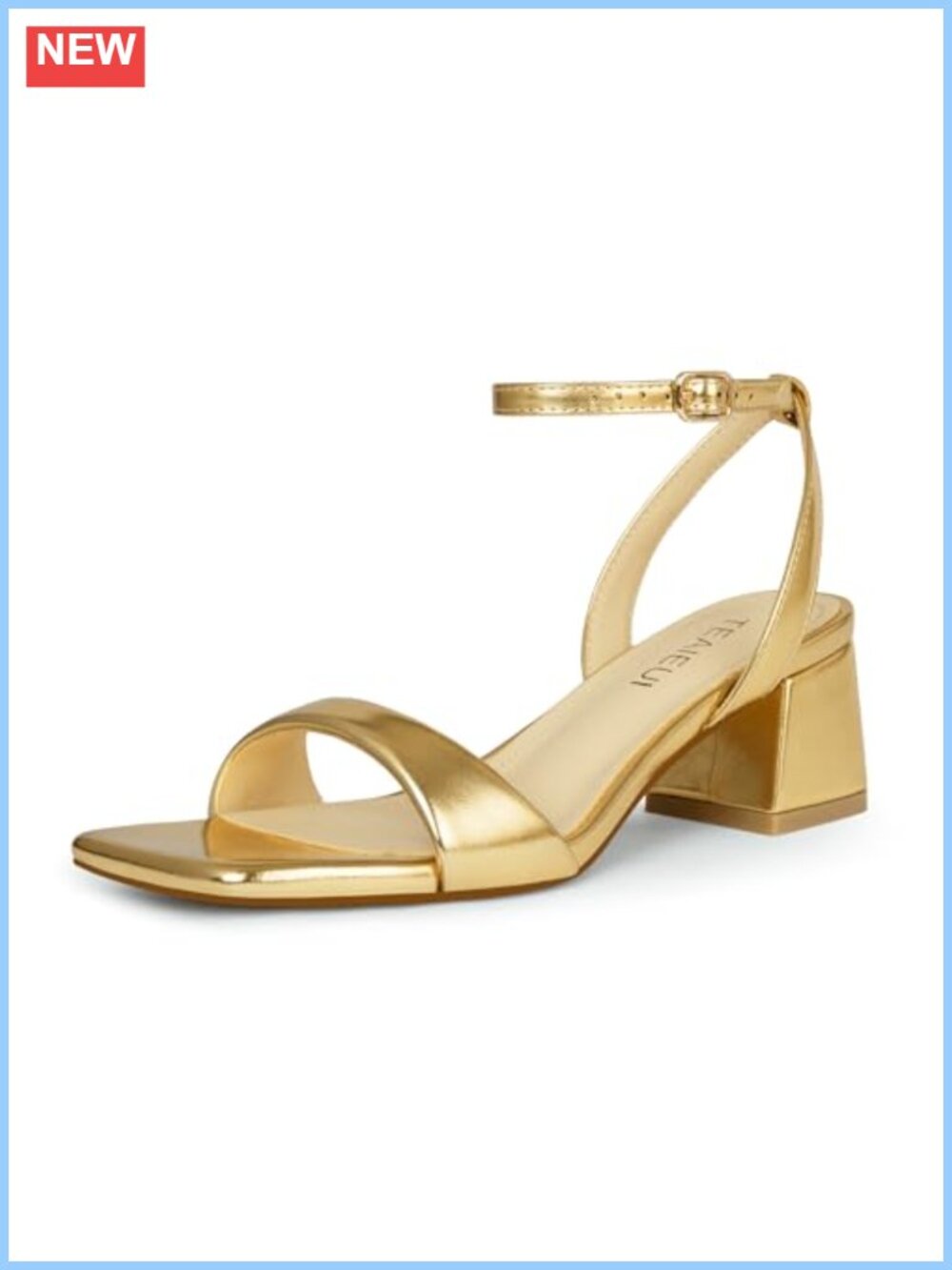 Block Heels for Women Square Open Toe Ankle Strap Heeled Sandals Faux Leather 2